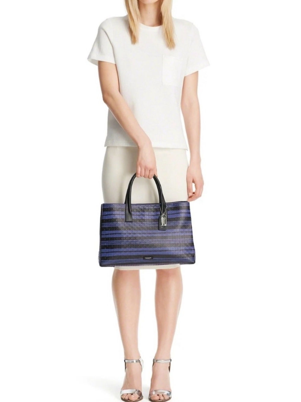 Coach Bleecker Black and Indigo Woven Leather Satchel with Shoulder Strap - Picture 5 of 7